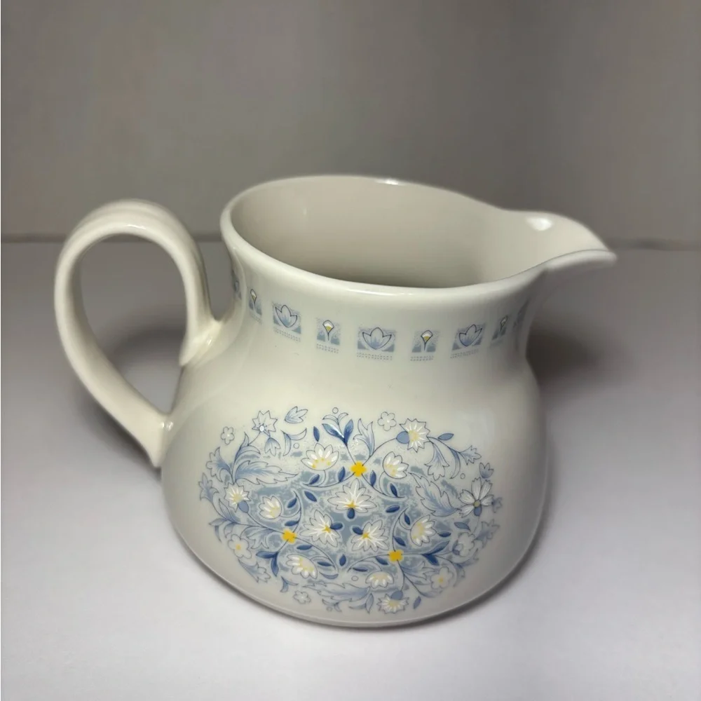 Royal Doulton Blue Floral Sugar Bowl With Lid and Creamer Set Grannycore